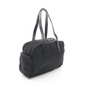 Prada top bag black nylon side zipper pockets handle